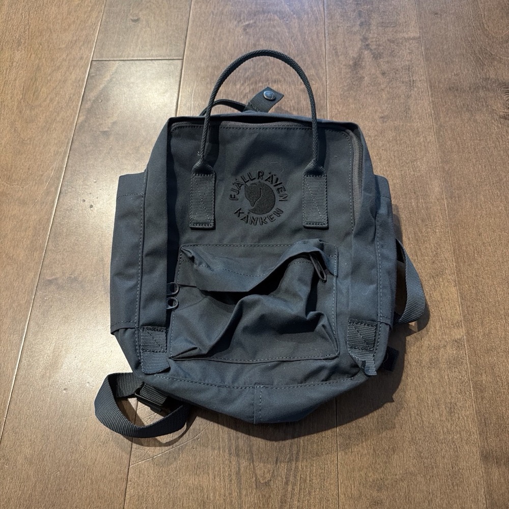 Fjallraven Kanken Re-Kanken Mini Backpack Slate Grey Embroidered Logo Rucksack